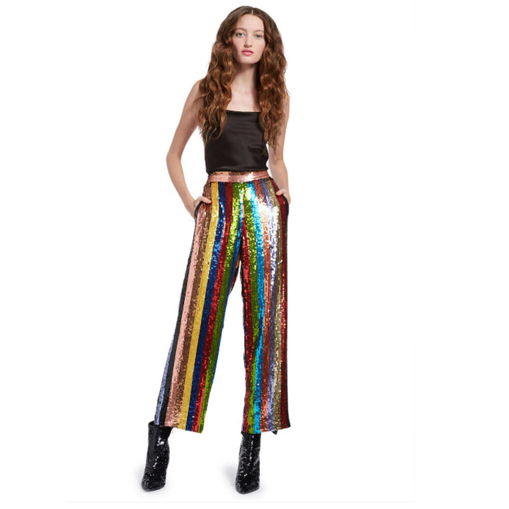 Alice + Olivia Meera Sequin Striped Pants, NWT, Size S, Retail $660.00